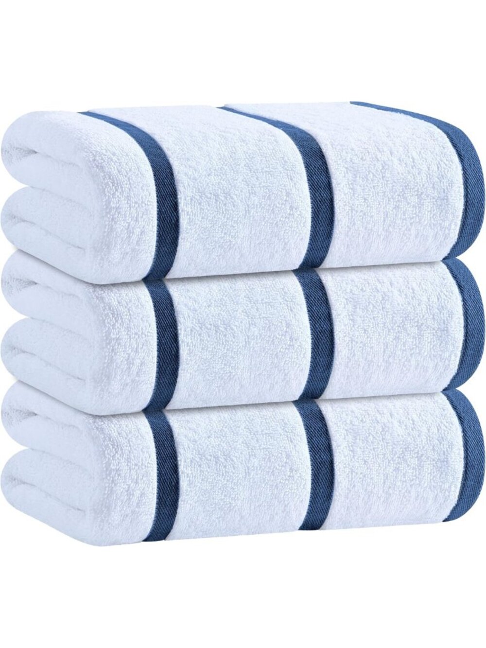 Oversized White Cotton Pool Towels, 35x70, 3-Pack - Soft & Absorbent, Navy Blue